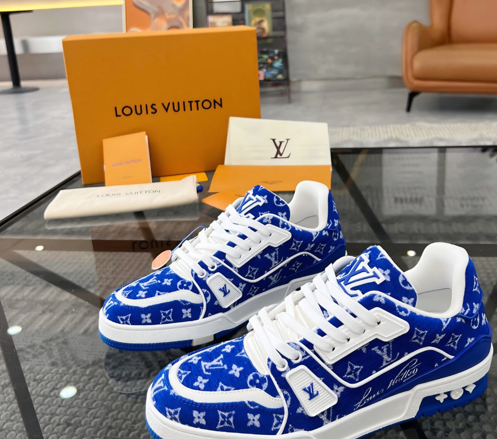 LV Blue monogram textile trainer